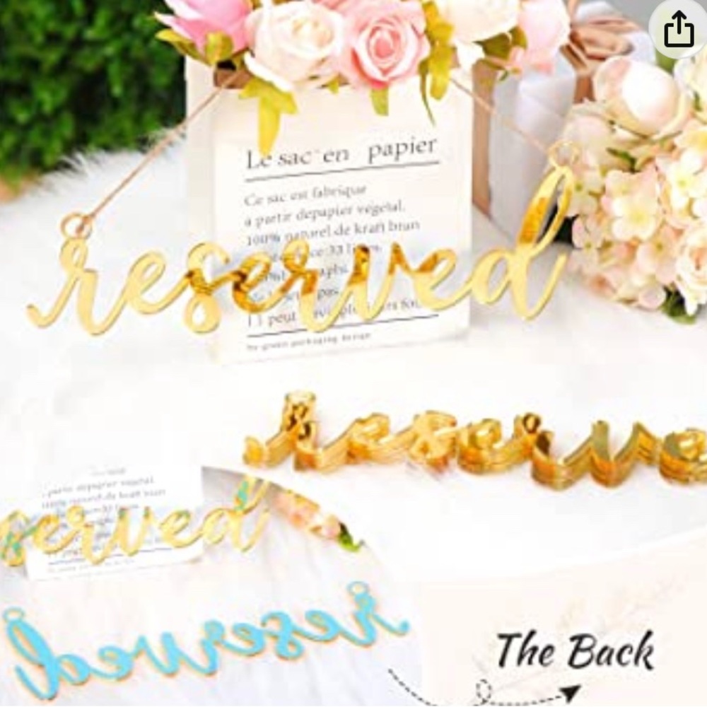 4 Pcs Acrylic Hanging Reserved Signs for Wedding Chairs Mirror Gold Reserve sign